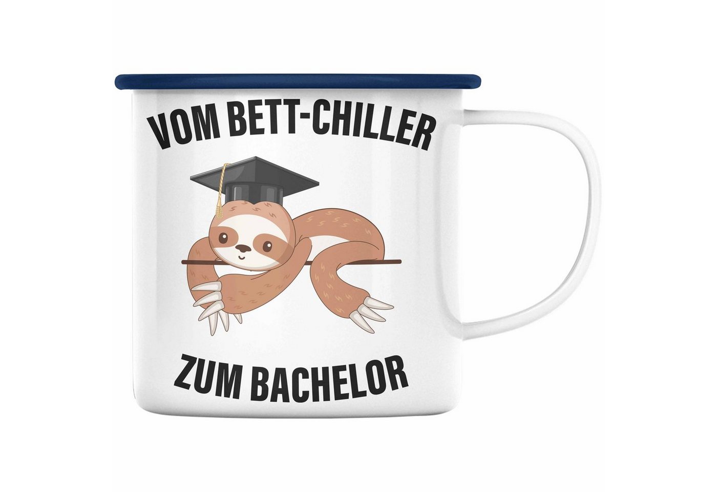 Trendation Thermotasse Trendation - Bachelor Geschenk Abschluss Emaille Tasse Spruch Master Abitur Abi Graduation Bestanden Prüfung Vom Bett-Chiller zum Bachelor von Trendation