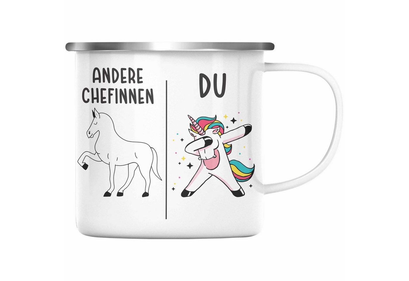 Trendation Thermotasse Trendation - Beste Chefin Emaille Tasse Lustig Geschenk Spruch Lieblingschefin Weihnachten Geburtstag von Trendation