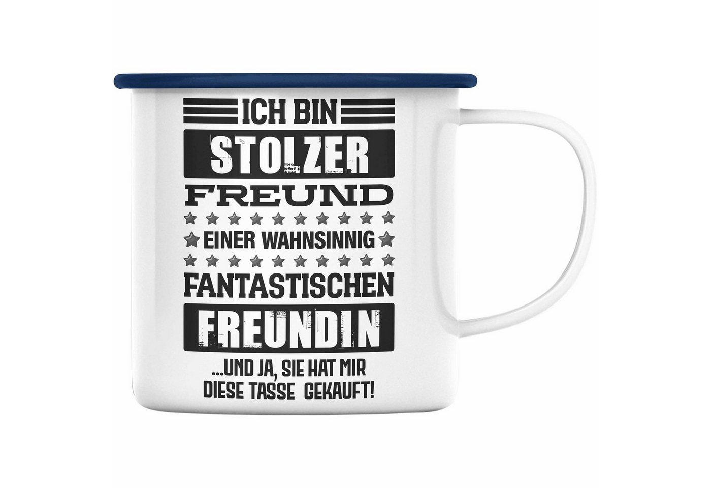 Trendation Thermotasse Trendation - Geschenk für Freund von Freundin Emaille Tasse Lustig Geburtstag Weihnachten Lustig Stolzer Freund von Trendation