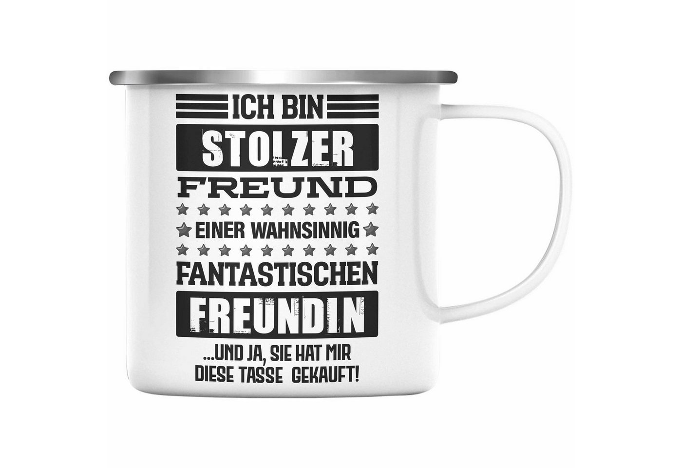 Trendation Thermotasse Trendation - Geschenk für Freund von Freundin Emaille Tasse Lustig Geburtstag Weihnachten Lustig Stolzer Freund von Trendation