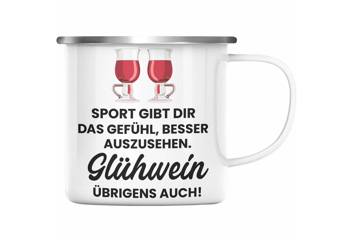 Trendation Thermotasse Trendation - Glühwein Emaille Tasse Lustig Spruch Glühweinbecher mit Henkel Doppelwandig GlühweinEmaille Tassen Gläser Weihnachtsmarkt Becher Emaille Tassen Geschenk von Trendation