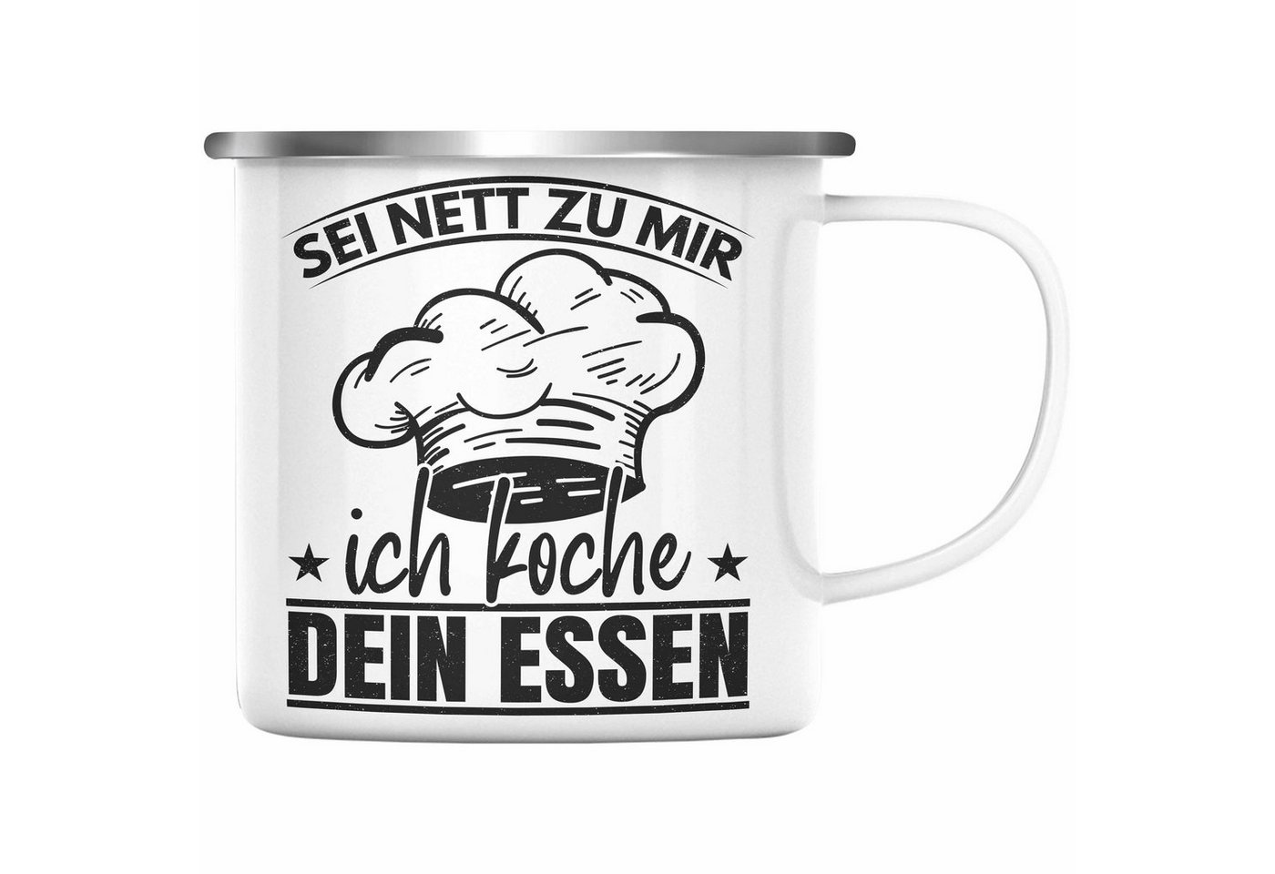 Trendation Thermotasse Trendation - Koch Geschenk Emaille Tasse Sternekoch Geschenkidee Lustiger Spruch Sei Nett Zu Mir Ich Koche Dein Essen von Trendation