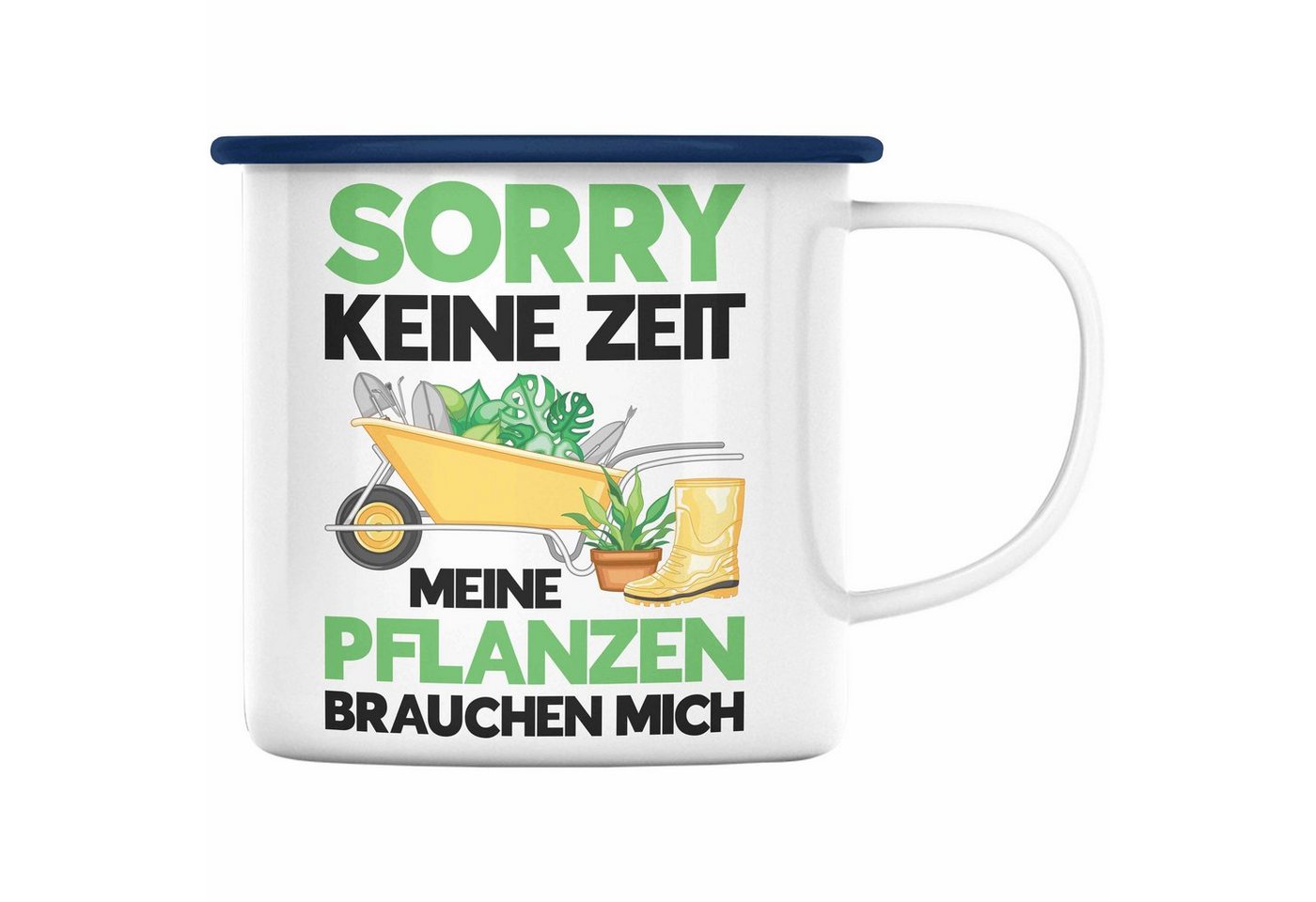 Trendation Thermotasse Trendation - Meine Pflanzen Brauchen Mich Emaille Tasse mit Spruch Garten Hobbygärtner Gärtner Geschenk Lustig Gärtnerin Geschenkidee von Trendation