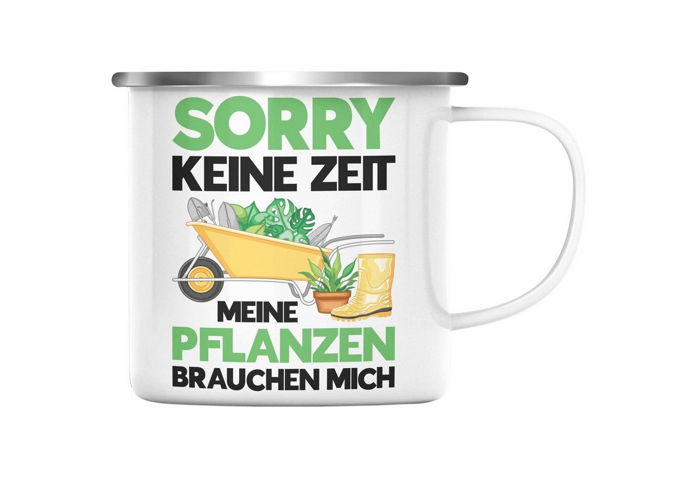 Trendation Thermotasse Trendation - Meine Pflanzen Brauchen Mich Emaille Tasse mit Spruch Garten Hobbygärtner Gärtner Geschenk Lustig Gärtnerin Geschenkidee von Trendation