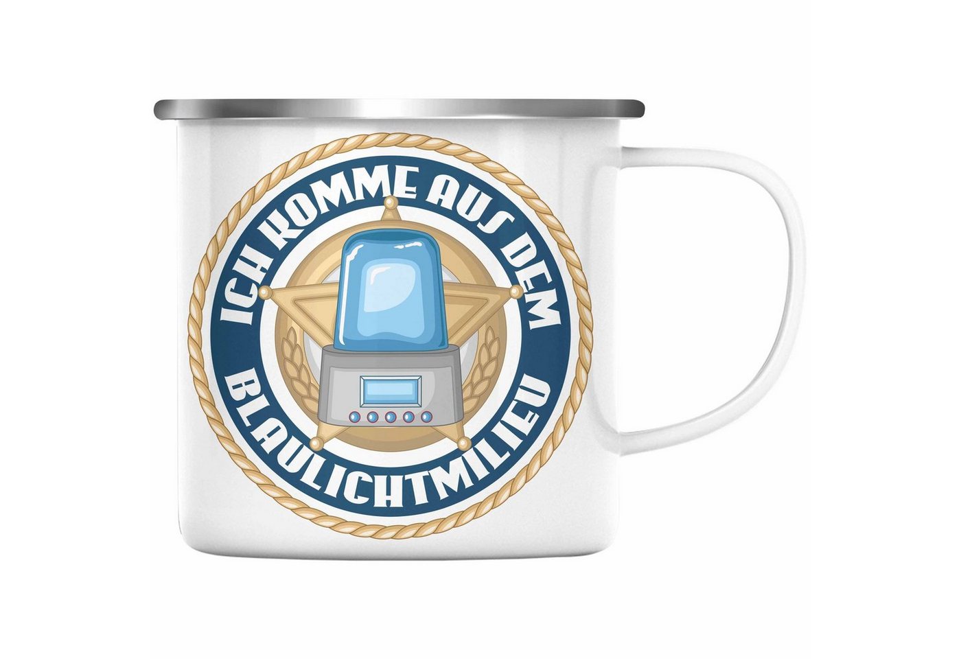 Trendation Thermotasse Trendation - Polizist Geschenk Emaille Tasse mit Spruch Geschenke Polizei Männer Lustig Blaulichtmilieu von Trendation