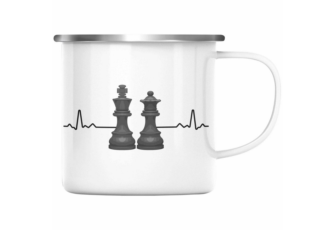 Trendation Thermotasse Trendation - Schach Geschenk Schachspieler Geschenkidee Emaille Tasse mit Schachfiguren Grafik Spruch von Trendation