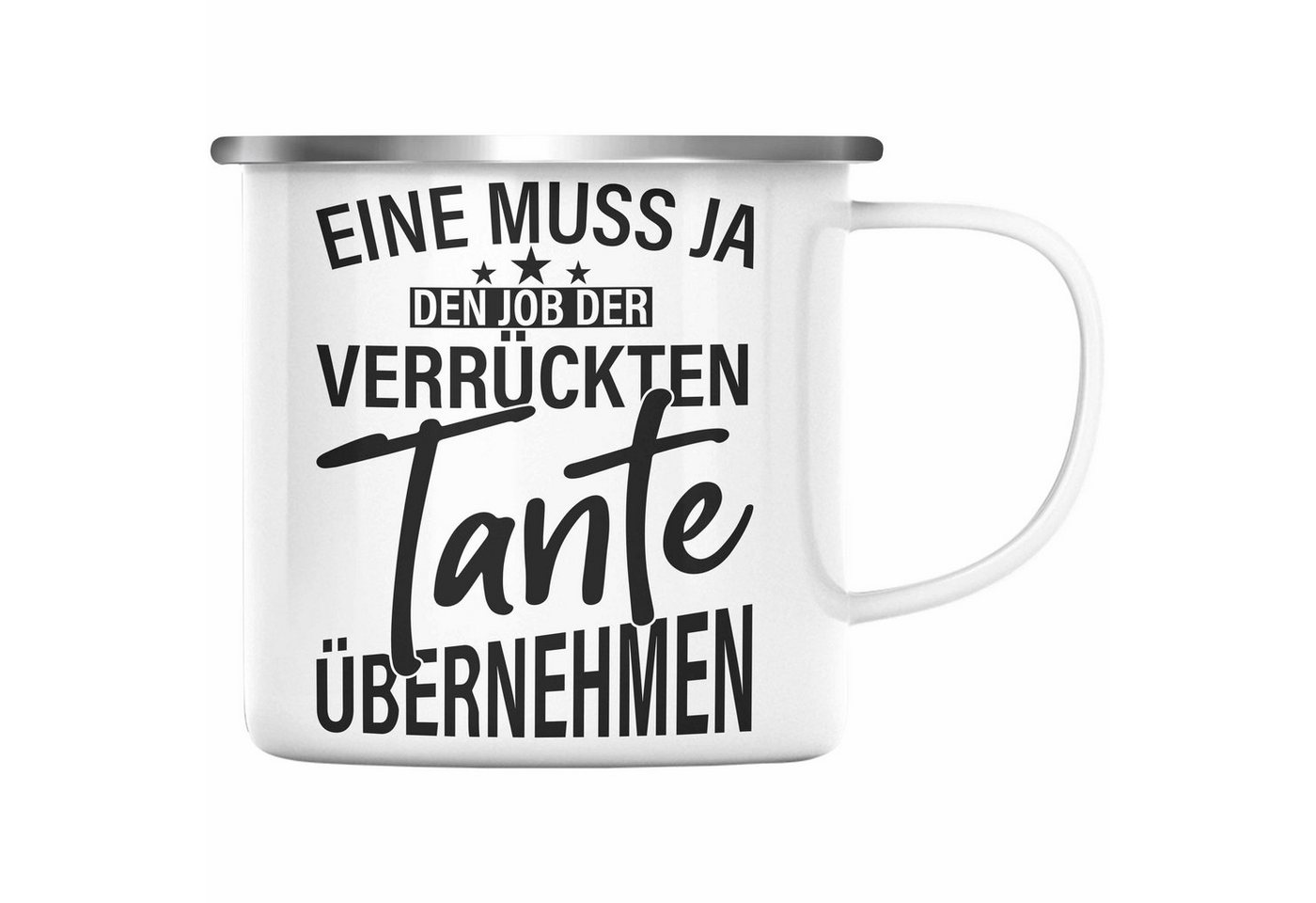 Trendation Thermotasse Trendation - Verrückte Tante Emaille Tasse Geschenk Lustig Geschenkidee Geburtstag Weihnachten Beste Tante Geschenkidee von Trendation