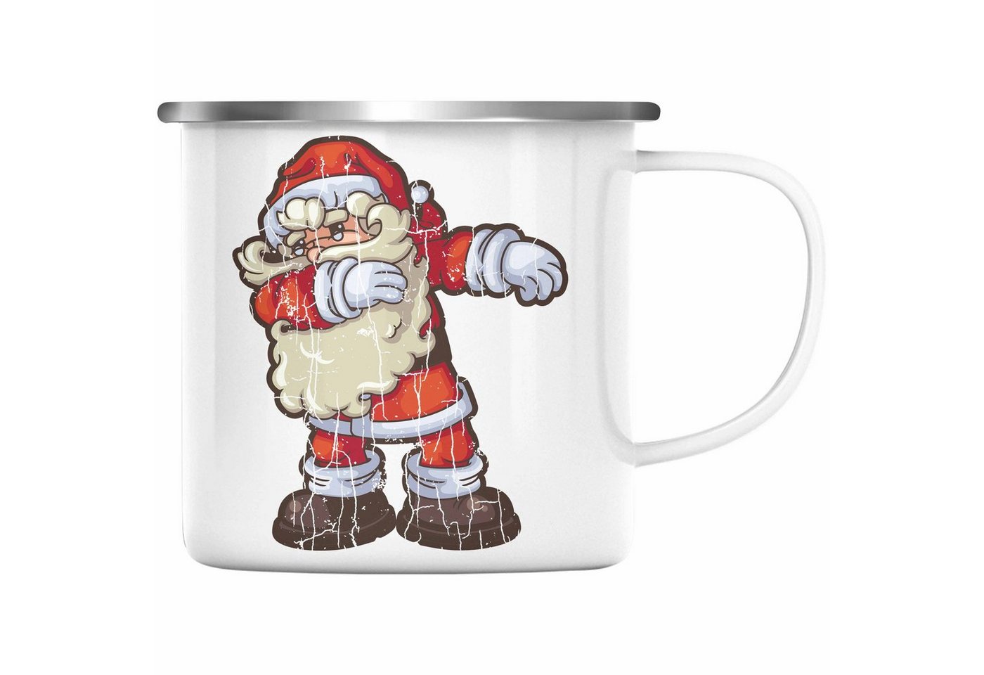 Trendation Thermotasse Trendation - Weihnachten Emaille Tasse Weihnachtsmann für Kinder WeihnachtsEmaille Tasse Lustig Geschenk Becher Jungs Jungen Mädchen Cute Grafik von Trendation