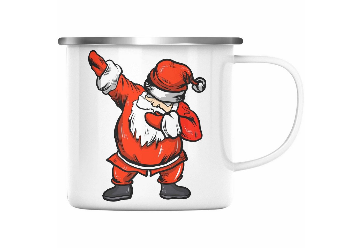 Trendation Thermotasse Trendation - Weihnachten Emaille Tasse Weihnachtsmann für Kinder WeihnachtsEmaille Tasse Lustig Geschenk Jungs Jungen Mädchen Cute Lebkuchen Grafik Becher Dab von Trendation