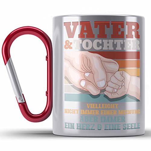 Trendation - Vater und Tochter Edelstahl Tasse Karabiner Geschenk Papa Töchter Geschenkidee Partner (Rot) von Trendation