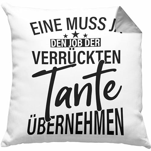 Trendation - Verrückte Tante Kissen Geschenk Lustig Geschenkidee Geburtstag Weihnachten Beste Tante Geschenkidee Dekokissen mit Füllung 40x40 (Grau) von Trendation