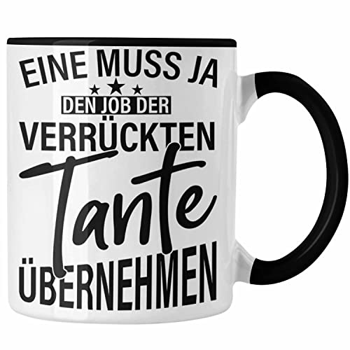 Trendation - Verrückte Tante Tasse Geschenk Lustig Geschenkidee Geburtstag Weihnachten Beste Tante Geschenkidee (Schwarz) von Trendation