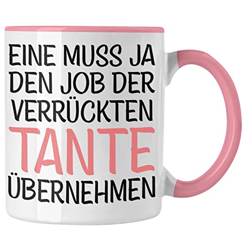 Trendation - Verrückte Tante der Welt Geschenk Tasse Spruch für Tante Weihnachten Lieblings Verrückte Tante Coole Geschenkidee Engel Ohne Flügel (Rosa) von Trendation