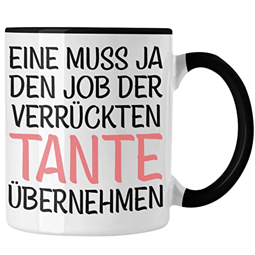 Trendation - Verrückte Tante der Welt Geschenk Tasse Spruch für Tante Weihnachten Lieblings Verrückte Tante Coole Geschenkidee Engel Ohne Flügel (Schwarz) von Trendation