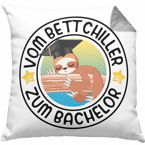 Trendation - Vom Bett Chiller zum Bachelor Kissen Geschenk Prüfung Bestanden Graduation Lustiger Spruch Bachelor Geschenkidee Dekokissen mit Füllung 40x40 (Grau) von Trendation