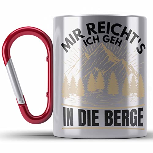 Trendation - Wandern Edelstahl Tasse Karabiner Geschenk Mir Reichts Ich Geh In Die Berge Geschenk Wanderer Geschenkidee (Rot) von Trendation