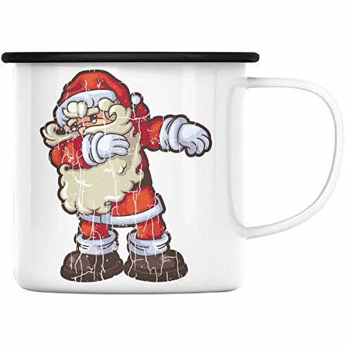 Trendation - Weihnachten Emaille Tasse Weihnachtsmann für Kinder WeihnachtsEmaille Tasse Lustig Geschenk Becher Jungs Jungen Mädchen Cute Grafik (Schwarz) von Trendation