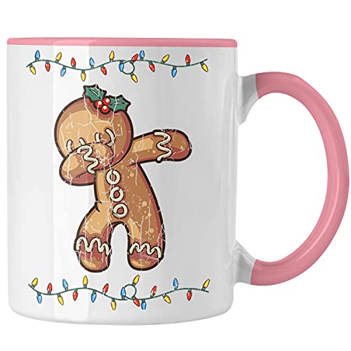 Trendation - Weihnachten Tasse Lebkuchenmann für Kinder Weihnachtstasse Lustig Geschenk Becher Jungs Jungen Mädchen Cute Lebkuchen Grafik (Rosa) von Trendation