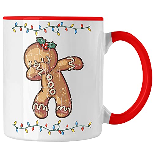 Trendation - Weihnachten Tasse Lebkuchenmann für Kinder Weihnachtstasse Lustig Geschenk Becher Jungs Jungen Mädchen Cute Lebkuchen Grafik (Rot) von Trendation