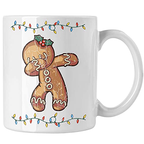 Trendation - Weihnachten Tasse Lebkuchenmann für Kinder Weihnachtstasse Lustig Geschenk Becher Jungs Jungen Mädchen Cute Lebkuchen Grafik (Weiß) von Trendation