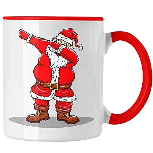 Trendation - Weihnachten Tasse Weihnachtsmann für Kinder Weihnachtstasse Lustig Geschenk Jungs Jungen Mädchen Cute Lebkuchen Grafik Becher (Rot) von Trendation