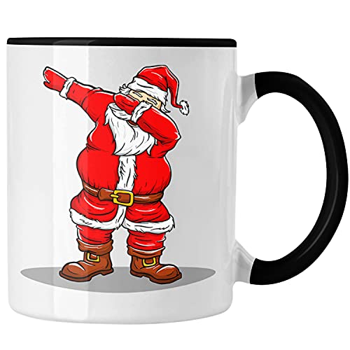 Trendation - Weihnachten Tasse Weihnachtsmann für Kinder Weihnachtstasse Lustig Geschenk Jungs Jungen Mädchen Cute Lebkuchen Grafik Becher (Schwarz) von Trendation