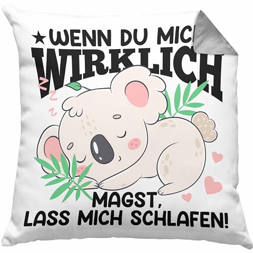 Trendation - Wenn Du Mich Magst Lass Mich Schlafen Kissen Koala Geschenkidee Sprüche für Jugendliche Mädchen Dekokissen mit Füllung 40x40 (Grau) von Trendation