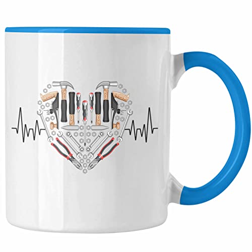 Trendation - Werkzeug Handwerker Herzschlag Tasse Geschenk für Hausmeister Klempner Mechaniker Hobby Geschenkidee (Blau) von Trendation