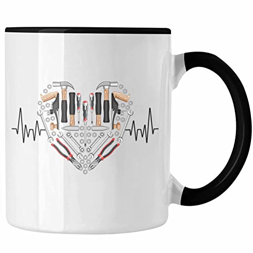 Trendation - Werkzeug Handwerker Herzschlag Tasse Geschenk für Hausmeister Klempner Mechaniker Hobby Geschenkidee (Schwarz) von Trendation