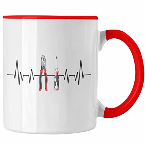 Trendation - Werkzeug Herzschlag Tasse Geschenk für Handwerker Hausmeister Hobby Geschenkidee (Rot) von Trendation