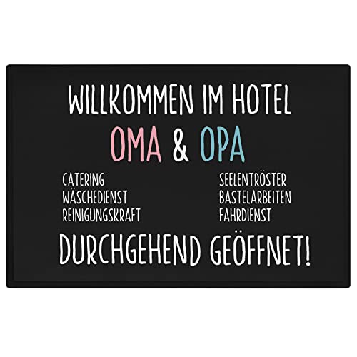 Trendation - Willkommen Hotel Oma und Opa Fußmatte Geschenk Pension 24/7 Geöffnet Fußabtreter Innen und Außenbereich 60x40 cm von Trendation