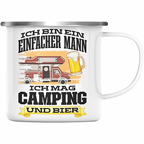 Trendation - Wohnwagen Camper Emaille Tasse Geschenke Wohnmobil für Männer Campingwagen Geschenkidee Zubehör Camping Opa Oma Rentner Lustig Grafik Bier (Silber) von Trendation