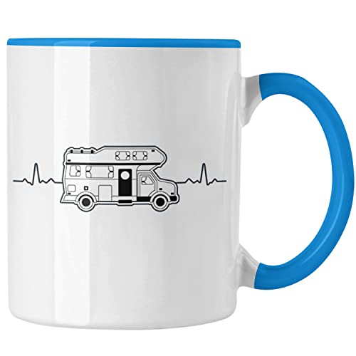 Trendation - Wohnwagen Camper Tasse Geschenke Wohnmobil für Männer Campingwagen Geschenkidee Zubehör Camping Opa Oma Rentner Herzschlag Lustig (Blau) von Trendation