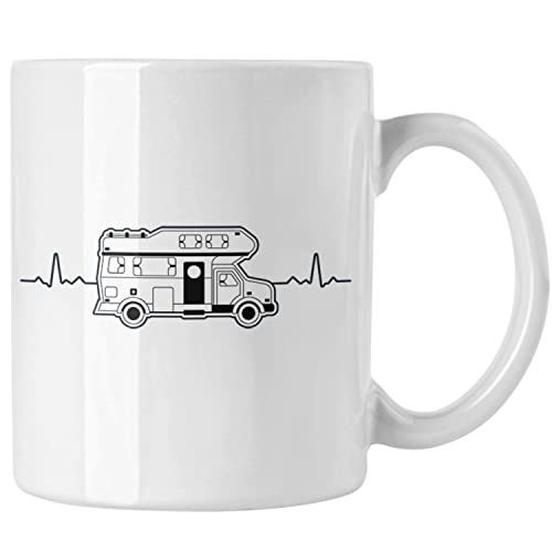 Trendation - Wohnwagen Camper Tasse Geschenke Wohnmobil für Männer Campingwagen Geschenkidee Zubehör Camping Opa Oma Rentner Herzschlag Lustig (Weiß) von Trendation