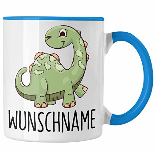 Trendation - Wunschname Personalisierte Tasse Jungen Jungs Geschenk Dinosaurier Geburtstag Geschenkidee für Sohn Weihnachten (Blau) von Trendation