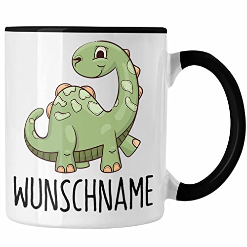 Trendation - Wunschname Personalisierte Tasse Jungen Jungs Geschenk Dinosaurier Geburtstag Geschenkidee für Sohn Weihnachten (Schwarz) von Trendation