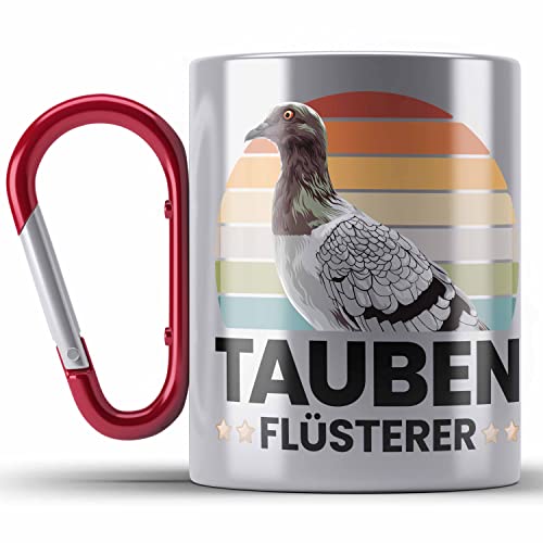 Trendation - Zaubenzucht Geschenk Taubenzüchter Zubehör Tauben Edelstahl Tasse Karabiner Lustiger Spruch Taubenflüsterer Taubenliebhaber Becher (Rot) von Trendation