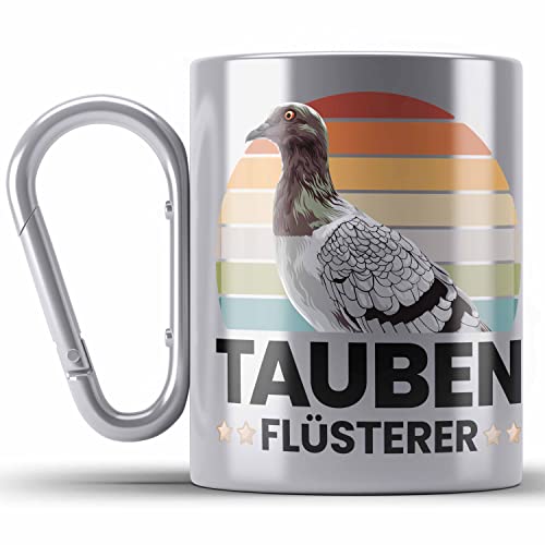 Trendation - Zaubenzucht Geschenk Taubenzüchter Zubehör Tauben Edelstahl Tasse Karabiner Lustiger Spruch Taubenflüsterer Taubenliebhaber Becher (Silber) von Trendation