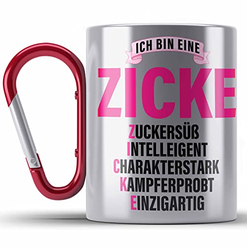 Trendation - Zicke Edelstahl Tasse Karabiner Geschenk Karabiner Edelstahl Tasse Karabiner Edelstahl für Frauen Frau Lustig Pink (Rot) von Trendation