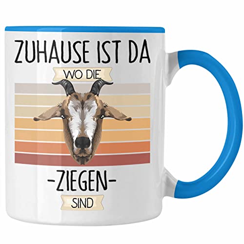 Trendation - Ziegen Hirt Tasse Geschenk Geschenkidee Lustiger Spruch Zuhause Ist Da Wo Die Ziegen Sind (Blau) von Trendation