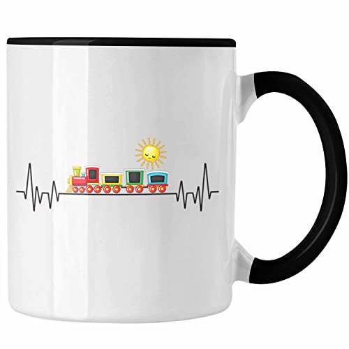 Trendation - Zug Züge Herzschlag Tasse Geschenk für Eisenbahner Zugführer Hobby Geschenkidee (Schwarz) von Trendation