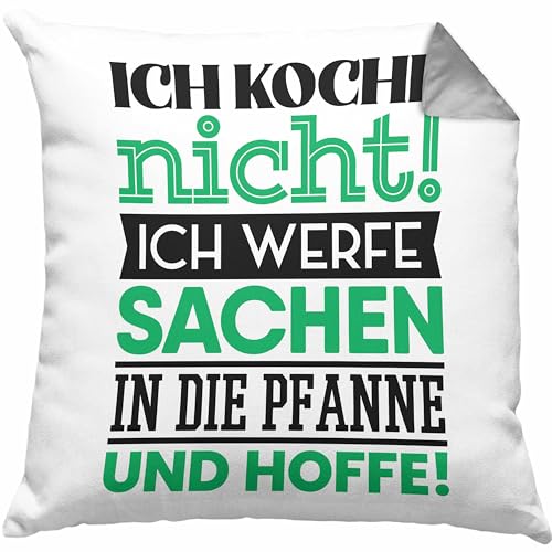 Trendation ich Koche Nicht Ich Werde Sachen In Die Pfanne Kissen mit Füllung 40x40 Lustiger Spruch Frauen Geschenkidee (Grau) von Trendation