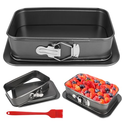 Rechteckige Springform Backform,24 x 14 cm Stahl Non-Stick Kuchenform Backform rechteckig mit Flachboden Antihaft-Beschichtung Abnehmbarem Boden für Kuchen Eiscreme und Desserts grau von Trendecor