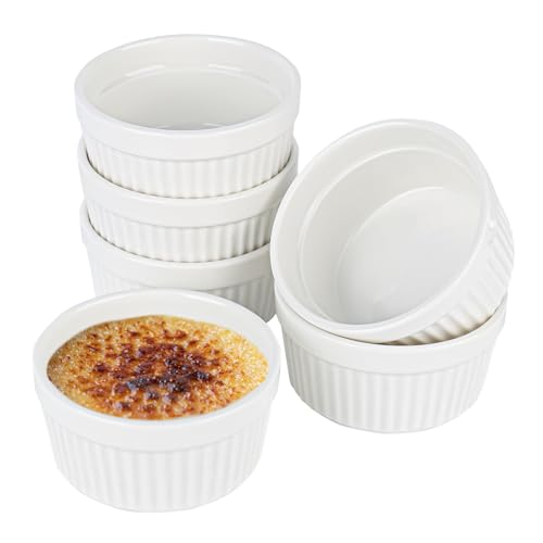 Trendecor 6 Stück Creme Bbrulee Schälchen, 9 cm Souffle Förmchen aus Porzellan 200ml Auflaufform Klein Mini Auflaufformen zum Backen für Muffins Creme Dessert zum Backen Anrichten von Trendecor