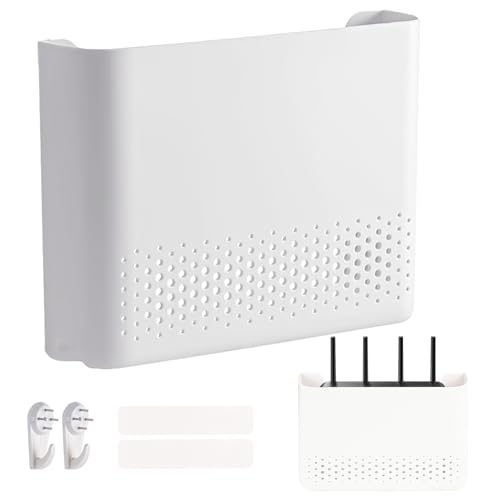 Trendecor Router Box, Router Verstecken 25x5x17cm WiFi Router Aufbewahrungsbox Wandhalterung Wandbehänge TV Kabel Verstecken Box für Heimdekoration Router Kabel Organizer Box Weiß von Trendecor