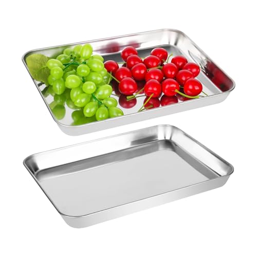 Trendecor Servierplatte 2 teiliges Set Edelstahl Servierteller Rechteckig Kellnertablett Serviertablett Groß für Buffets, Sushi, Kuchen, Vorspeisen zu Hause/im Restaurant, 26x 20 x2.5CM von Trendecor