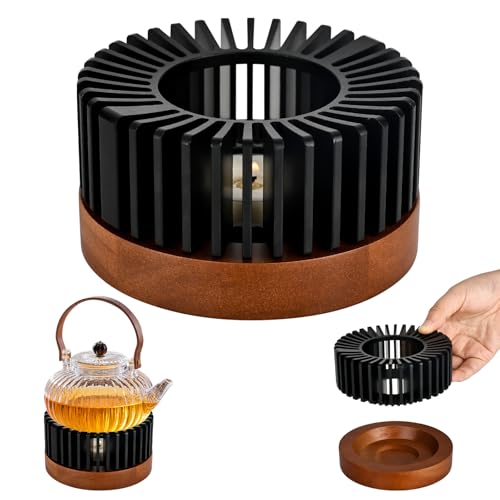 Trendecor Stövchen für Teekanne mit Holzsockel, Teestövchen aus Legierungen Tassenwärmer Isolierung Aushöhlen für Wärmeerhaltung von Tee Milch Lebensmittel Kaffee (ohne Kerzen) von Trendecor