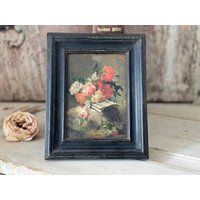 Vintage Stillleben - Übermalter Druck Rosenbild Im Schwarzen Rahmen 21 × 17 cm Wandbild von Trendfee