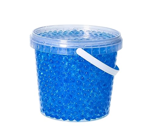 trendfinding 1 Liter Eimer aus Kunststoff mit Deckel Deko Hydro Wasser Perlen Kugeln künstliche Blumenerde Aquaperls Aqualinos zum Dekorieren Ø 0,8 bis 1,2 cm (Blau_SM) von trendfinding