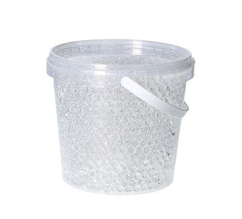 trendfinding 1 Liter Eimer aus Kunststoff mit Deckel Deko Hydro Wasser Perlen Kugeln künstliche Blumenerde Aquaperls Aqualinos zum Dekorieren Ø 0,8 bis 1,2 cm (Kristall_SM) von trendfinding